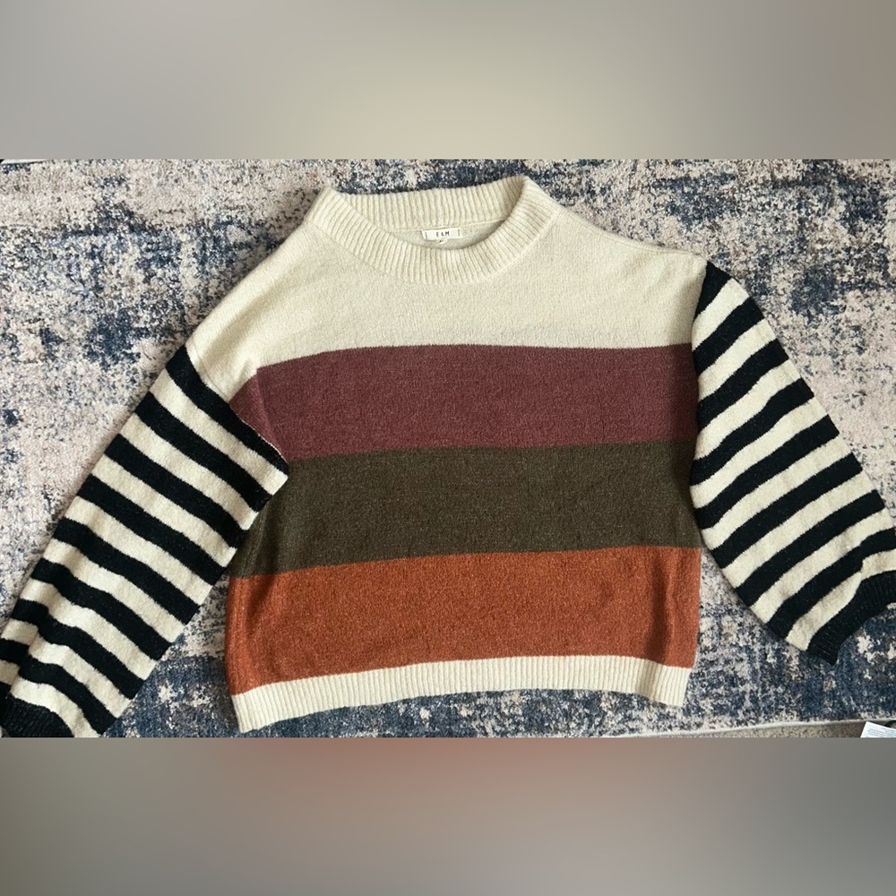 E & M Colorful Striped Crew Neck Sweater